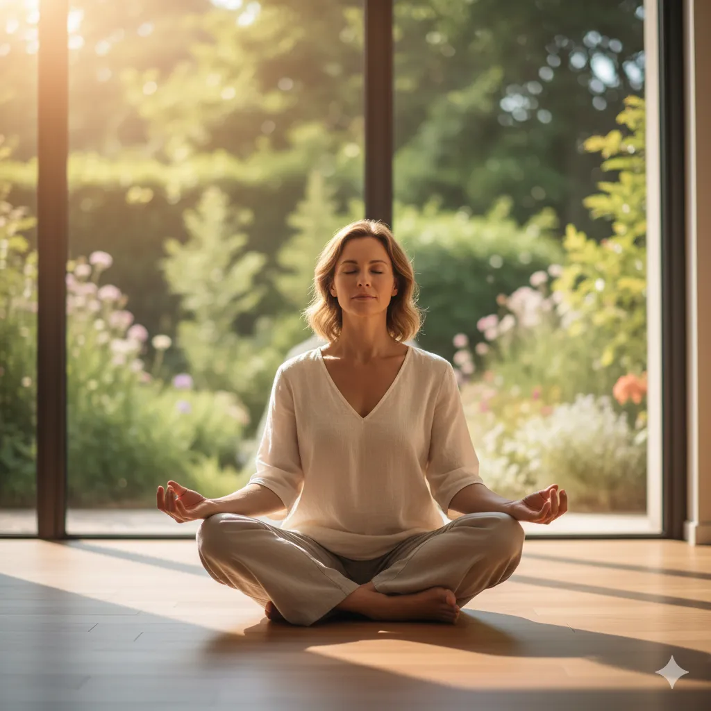 Personne en séance de relaxation, calme et sereine